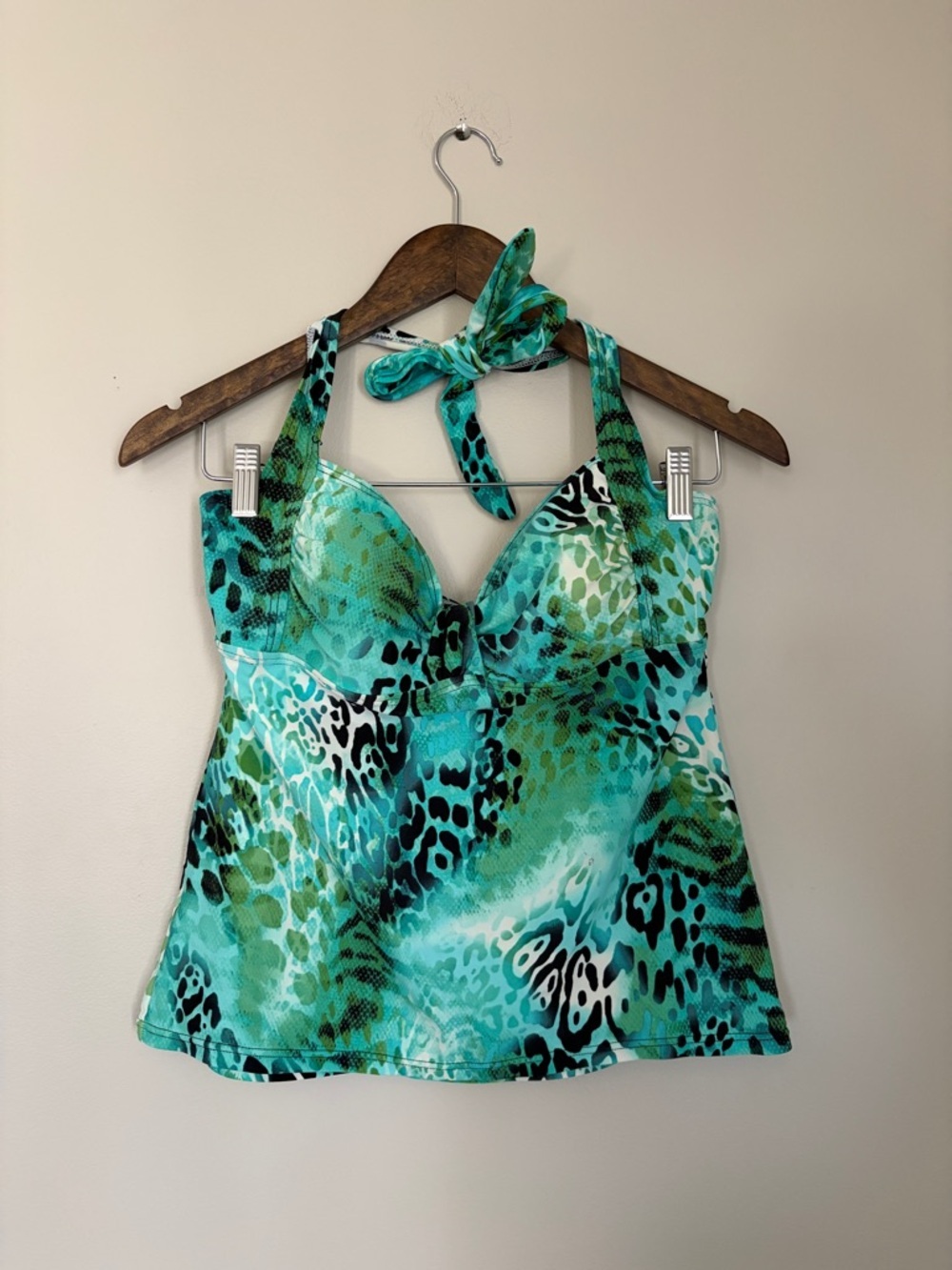 Y2K Christina turquoise blue animal print tankini halter top | euro summer top - Picture 5 of 8